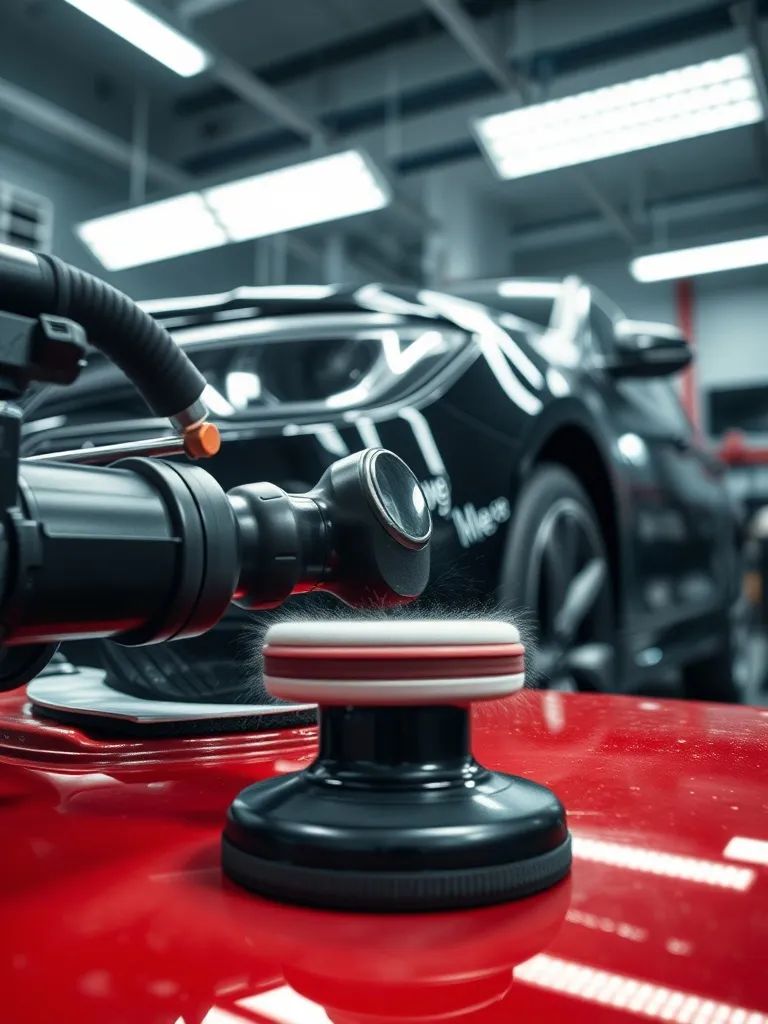 Close-up of a high-tech car detailing workshop in Huy, focus